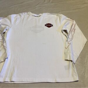 Harley-Davidson White Mens Long Sleeve Tee with Red Flame Sleeves